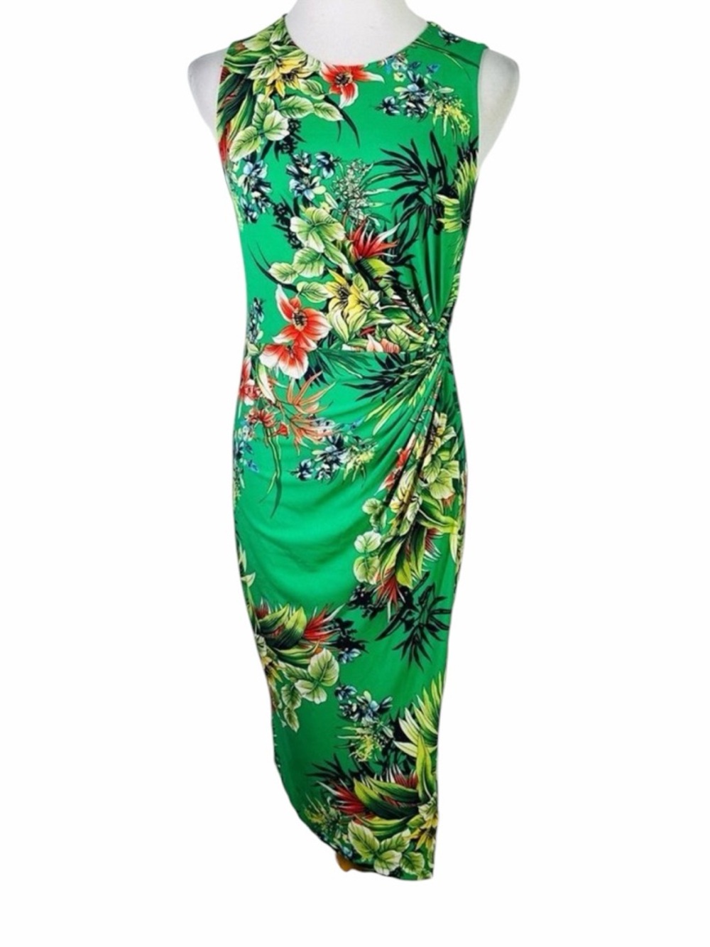 Forever 21 Green Tropical Floral Print Mock Wrap Dress - Size XL - Picture 3 of 15